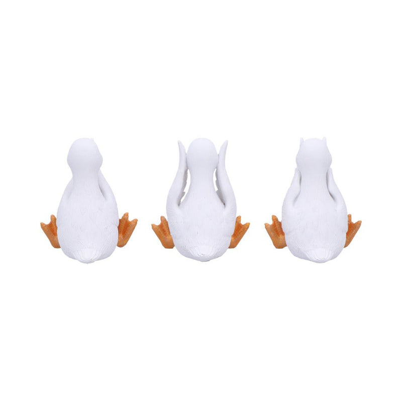 Trio de figurines oies sages en résine, yeux, oreilles et bec couverts, mantra de protection