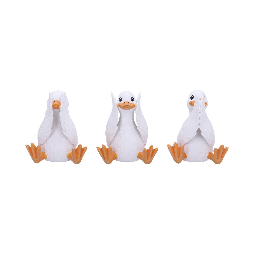 Trio de figurines oies sages en résine, yeux, oreilles et bec couverts, mantra de protection