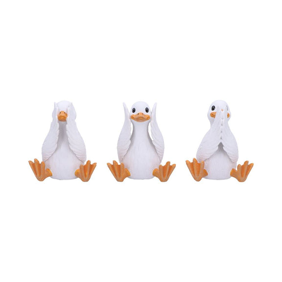 Trio de figurines oies sages en résine, yeux, oreilles et bec couverts, mantra de protection