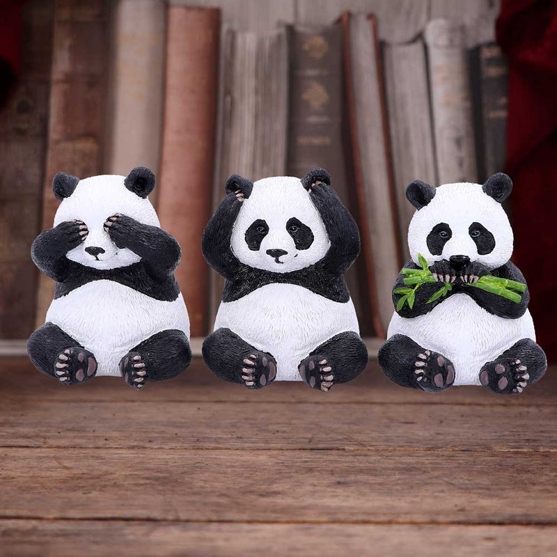 Trio de figurines pandas sages en résine, gestes doux du mantra ne rien voir, entendre ni dire