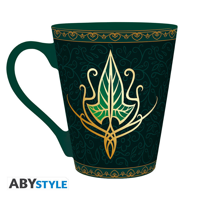 Mug elfique Le Seigneur des Anneaux vert profond à motifs dorés et inscriptions de l'Anneau