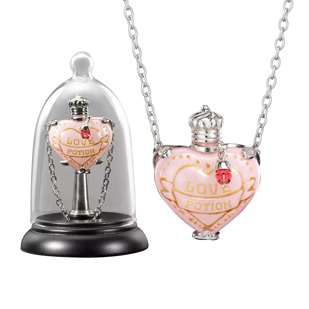 Collier Love Potion Harry Potter, fiole rose Amortentia sous cloche de verre, Noble Collection
