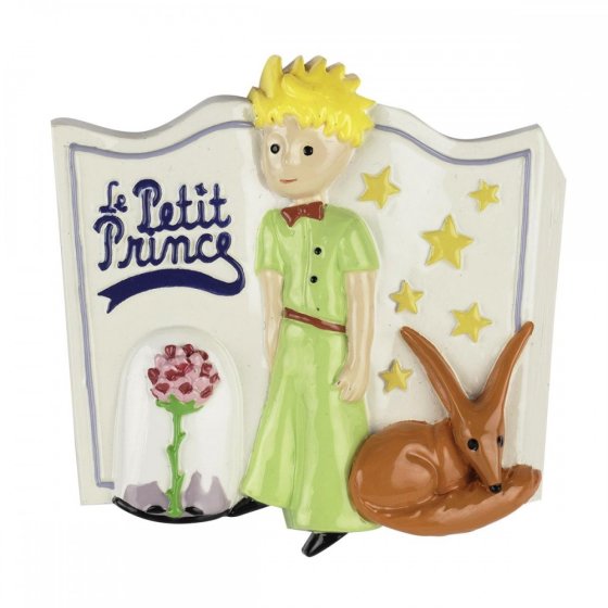 Magnet en résine Le Petit Prince avec son livre, sa rose et le renard, 8 x 5 x 1 cm