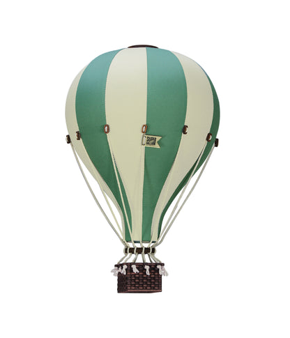 Montgolfière décorative petit modèle en tissu et bois à suspendre, style voyage à la Jules Verne