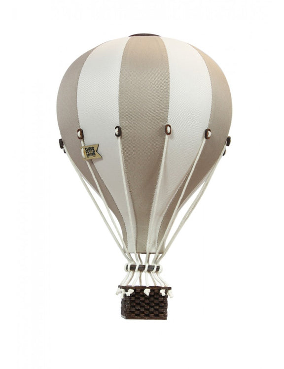 Montgolfière décorative petit modèle en tissu et bois à suspendre, style voyage à la Jules Verne