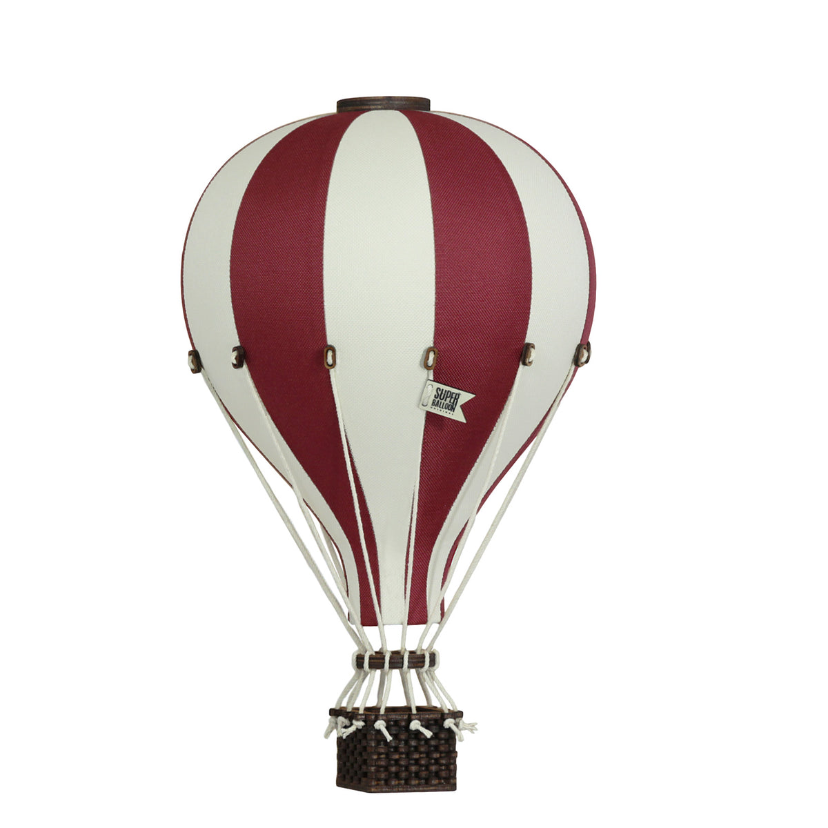Montgolfière décorative petit modèle en tissu et bois à suspendre, style voyage à la Jules Verne