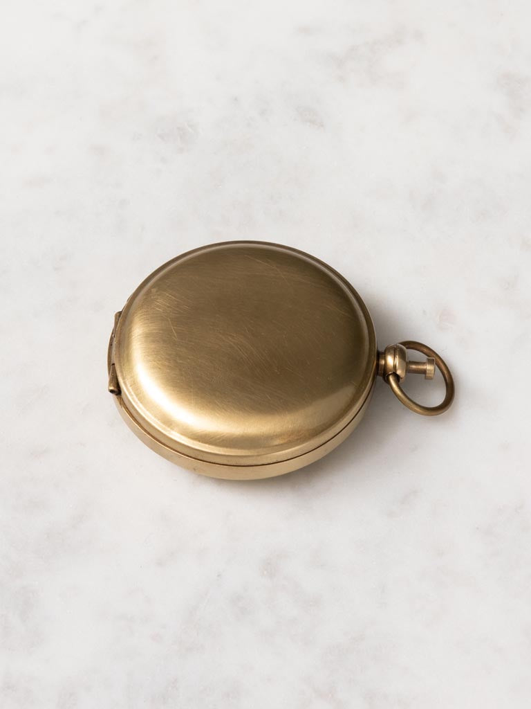 Miroir de poche rond en laiton vieilli 4,5 cm gravé I Love You