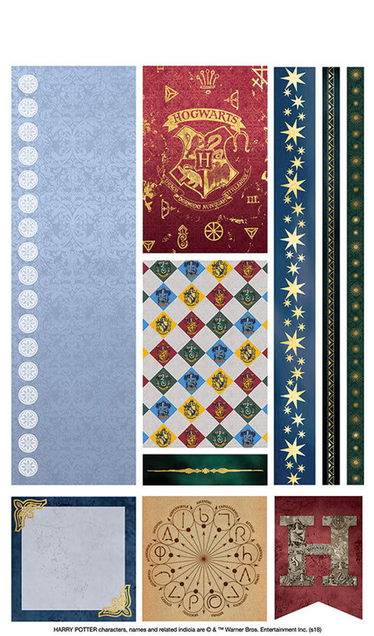 Planche de 95 stickers Harry Potter vintage pour agenda, blason de Poudlard, Hedwige et Choixpeau