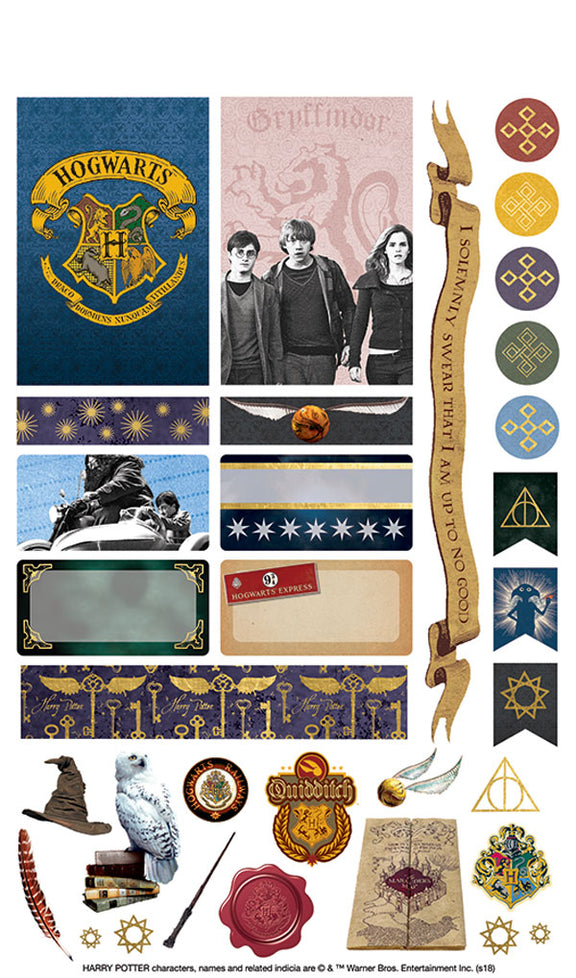Planche de 95 stickers Harry Potter vintage pour agenda, blason de Poudlard, Hedwige et Choixpeau