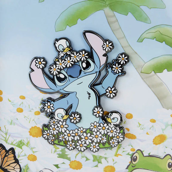 Grand pin's Disney Stitch Loungefly édition limitée avec marguerites et canetons