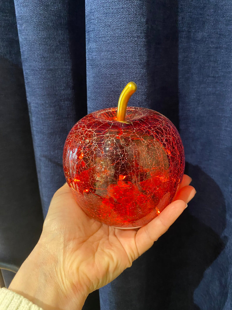 Petite pomme lumineuse en verre rouge craquelé à LED, inspiration Blanche-Neige