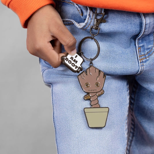Porte-clés Marvel Baby Groot dansant dans son pot avec la bulle I am Groot, Gardiens de la Galaxie