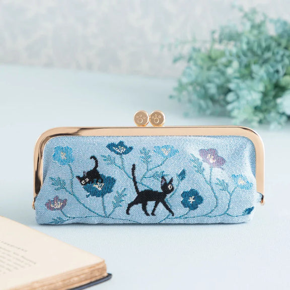 Porte-monnaie trousse Jiji Fleur Bleue Studio Ghibli avec chat noir Jiji et fermoir doré
