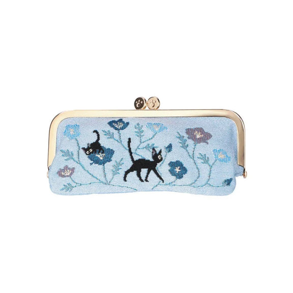 Porte-monnaie trousse Jiji Fleur Bleue Studio Ghibli avec chat noir Jiji et fermoir doré