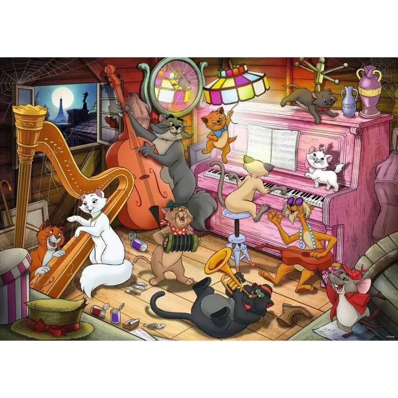 Puzzle Ravensburger 1000 pièces Disney Les Aristochats, Duchesse et O'Malley en répétition de jazz