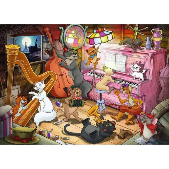 Puzzle Ravensburger 1000 pièces Disney Les Aristochats, Duchesse et O'Malley en répétition de jazz