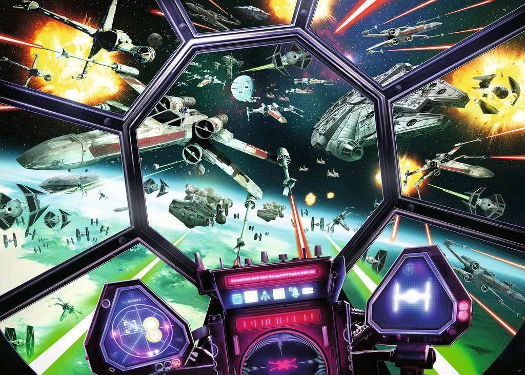 Puzzle Star Wars Ravensburger 1000 pièces, bataille spatiale avec X-Wings et Faucon Millenium