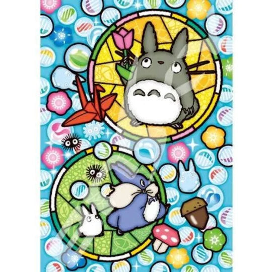 Puzzle transparent effet vitrail de 208 pièces représentant Totoro et ses amis de la forêt