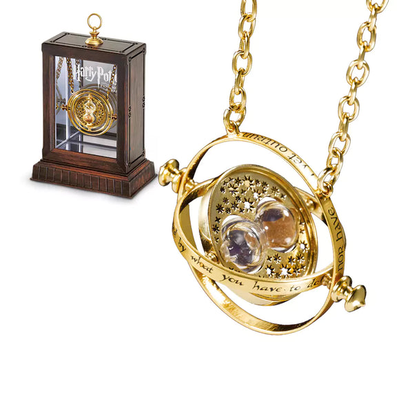 Collier Retourneur de Temps d'Hermione plaqué or avec sablier miniature, Harry Potter