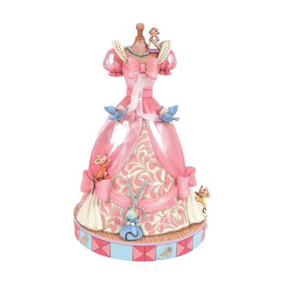 Boîte à musique Disney Traditions Jim Shore, robe rose de Cendrillon sur mannequin avec oiseaux et souris