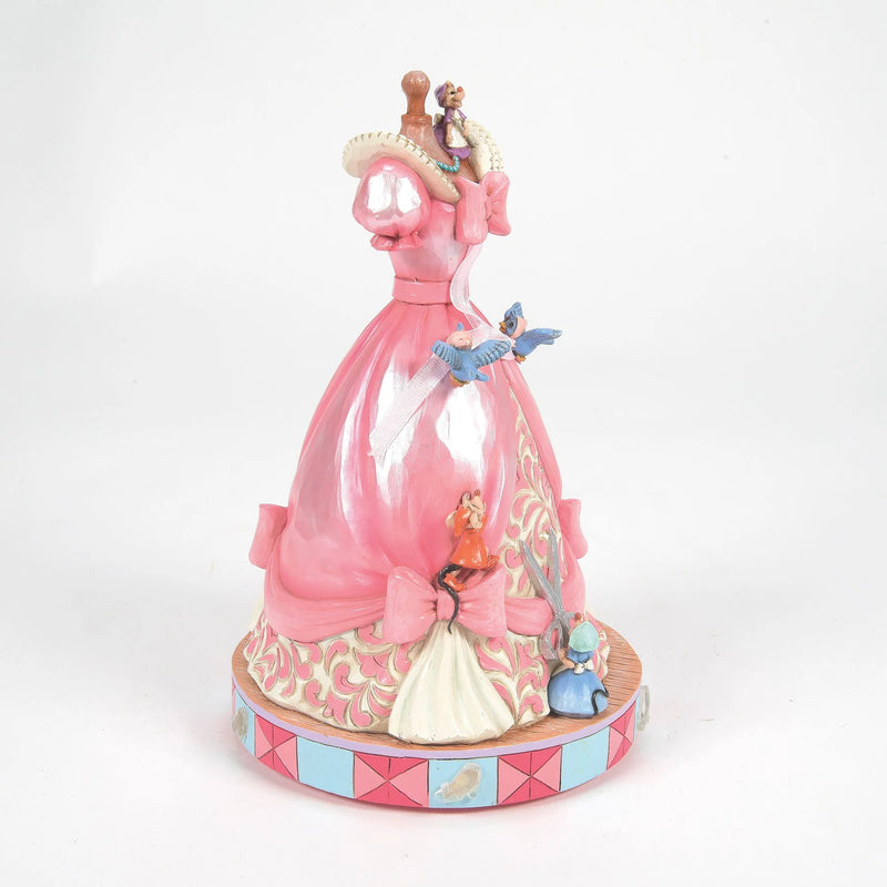 Boîte à musique Disney Traditions Jim Shore, robe rose de Cendrillon sur mannequin avec oiseaux et souris
