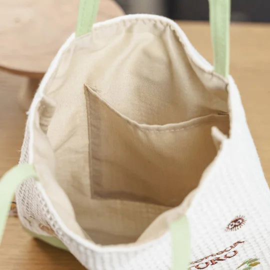 Petit sac à main gaufré Totoro Studio Ghibli 22 cm avec broderie de fleurs et noireaudes
