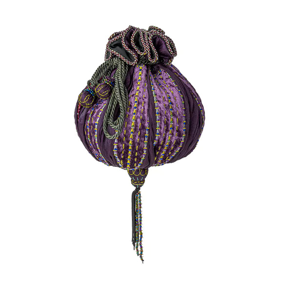 Réplique officielle du sac perlé d'Hermione Granger en tissu violet brodé