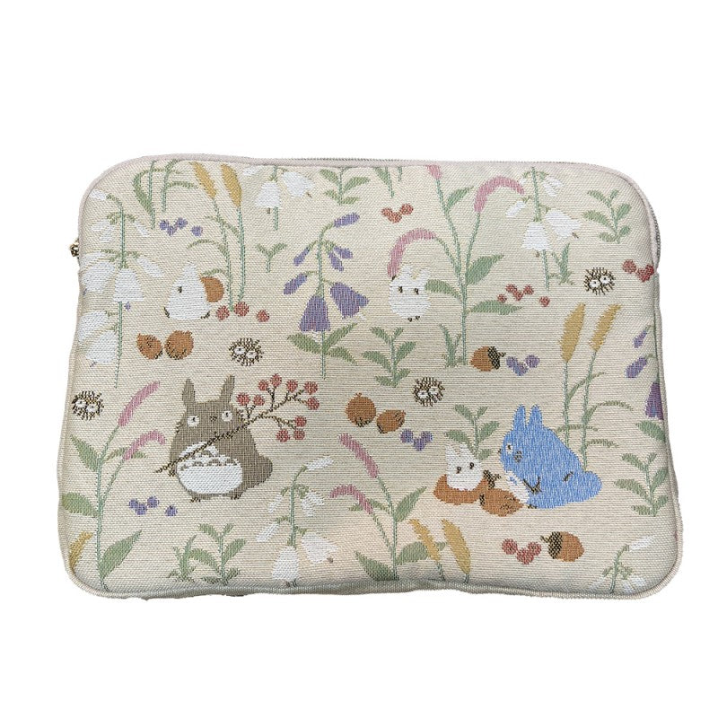 Sacoche à tablette Mon Voisin Totoro tissée, Totoro parmi fleurs et feuilles d'automne, Studio Ghibli