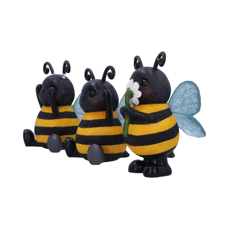 Trio de figurines abeilles sages en résine avec fleur, version joyeuse du mantra protecteur