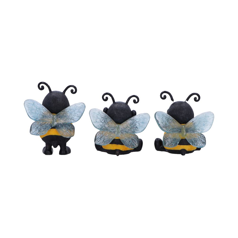 Trio de figurines abeilles sages en résine avec fleur, version joyeuse du mantra protecteur