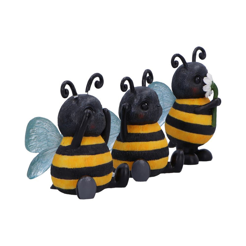Trio de figurines abeilles sages en résine avec fleur, version joyeuse du mantra protecteur