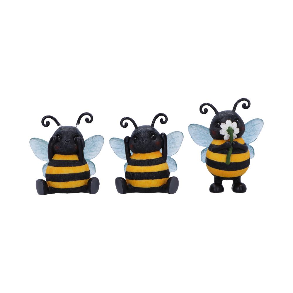 Trio de figurines abeilles sages en résine avec fleur, version joyeuse du mantra protecteur