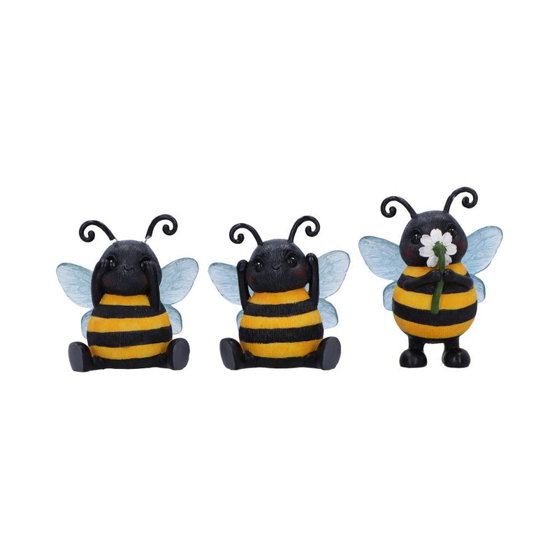 Trio de figurines abeilles sages en résine avec fleur, version joyeuse du mantra protecteur