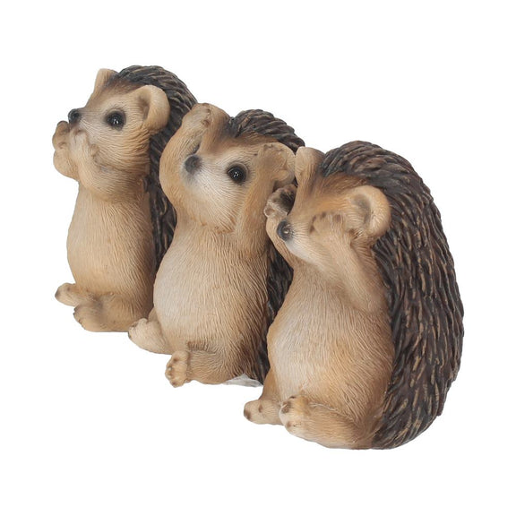 Trio de figurines hérissons sages en résine, postures du mantra mizaru kikazaru iwazaru