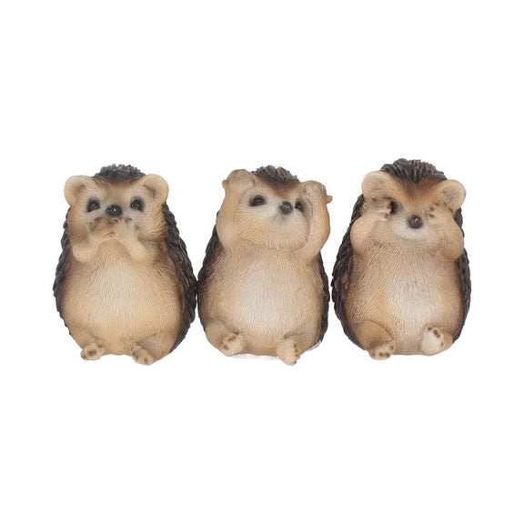 Trio de figurines hérissons sages en résine, postures du mantra mizaru kikazaru iwazaru