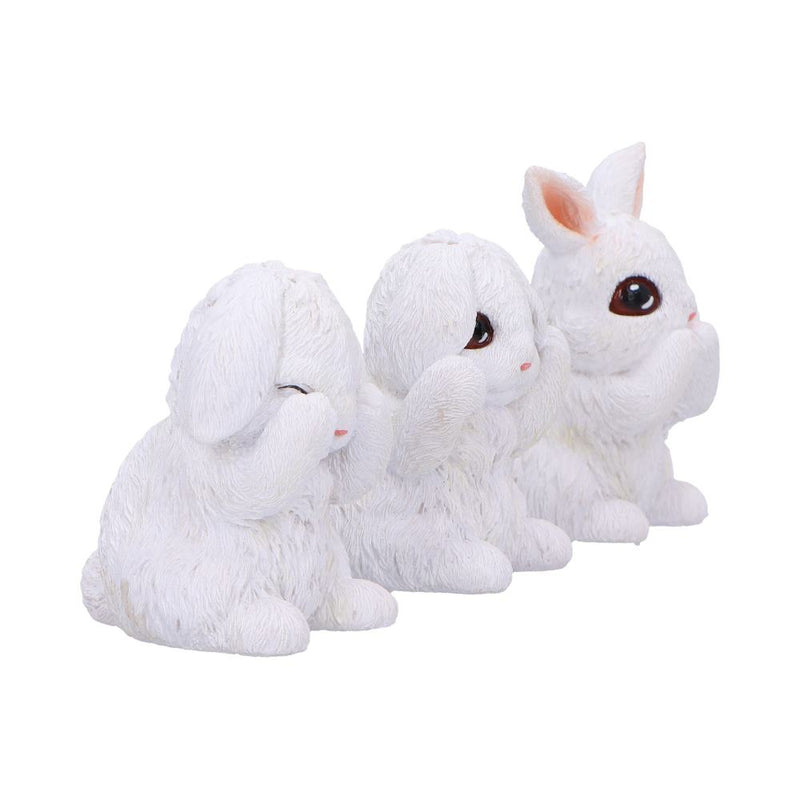 Trio de figurines lapins blancs sages en résine, yeux, oreilles et bouche cachés, mantra japonais
