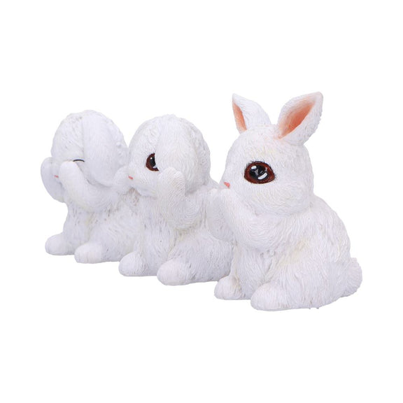 Trio de figurines lapins blancs sages en résine, yeux, oreilles et bouche cachés, mantra japonais