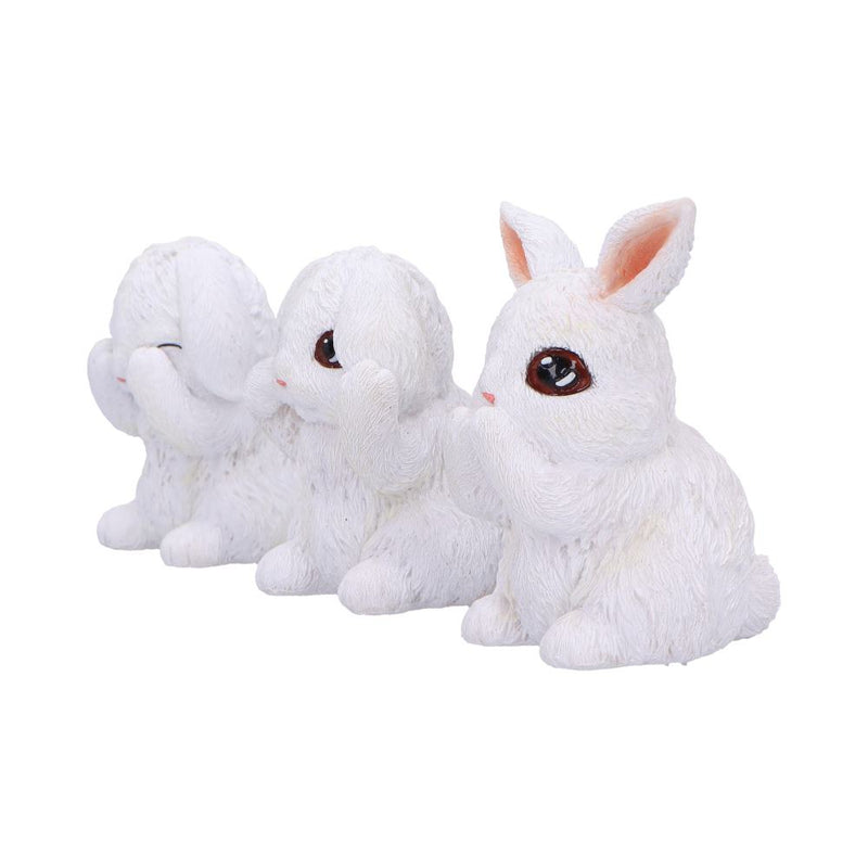 Trio de figurines lapins blancs sages en résine, yeux, oreilles et bouche cachés, mantra japonais