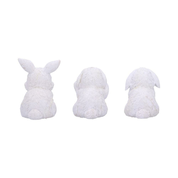 Trio de figurines lapins blancs sages en résine, yeux, oreilles et bouche cachés, mantra japonais
