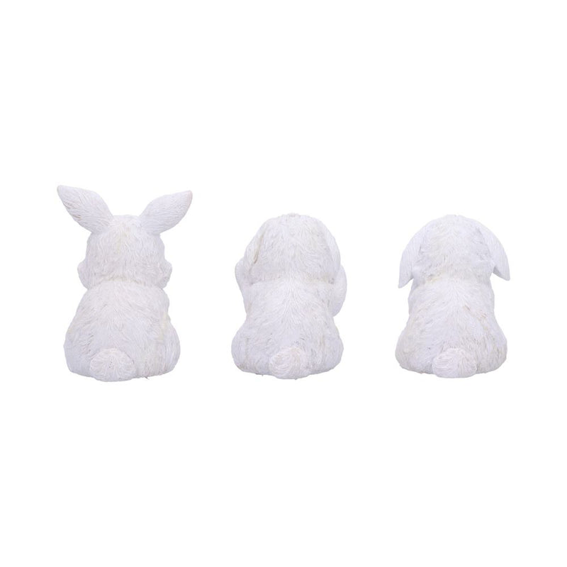 Trio de figurines lapins blancs sages en résine, yeux, oreilles et bouche cachés, mantra japonais
