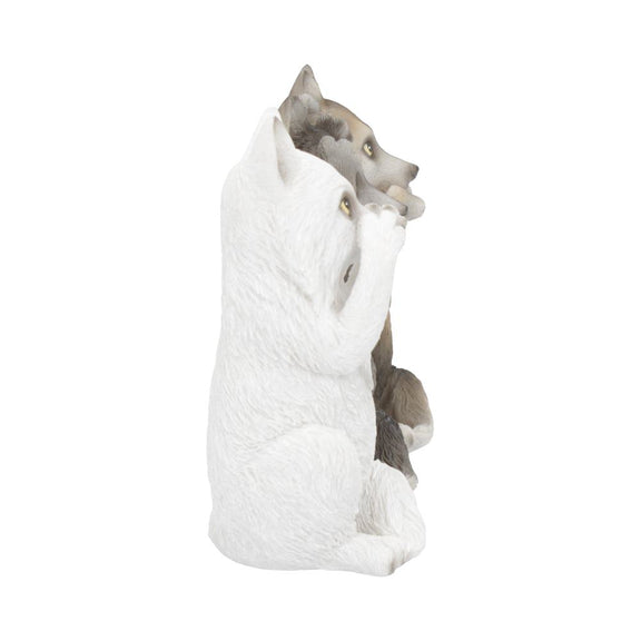 Trio de figurines loups sages en résine, yeux, oreilles et gueule cachés, mantra protecteur