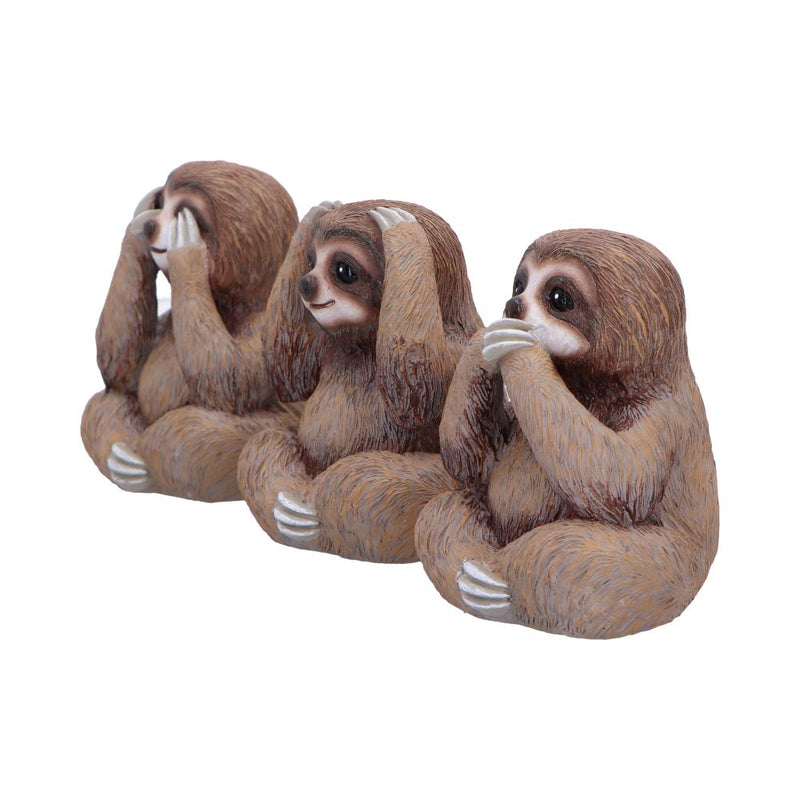 Trio de figurines paresseux sages souriants en résine, postures du mantra de bienveillance