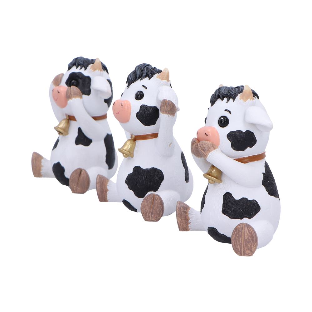 Trio de figurines vaches sages aux cloches dorées en résine, gestes du mantra protecteur