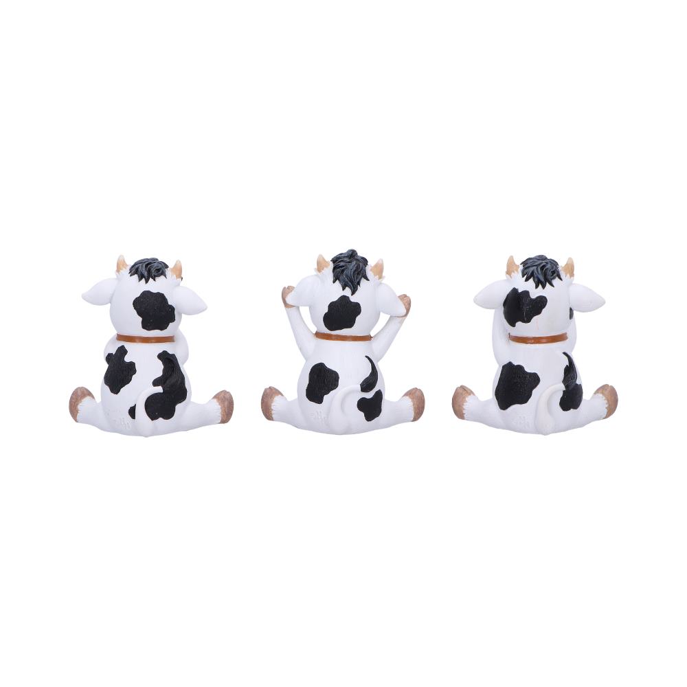 Trio de figurines vaches sages aux cloches dorées en résine, gestes du mantra protecteur