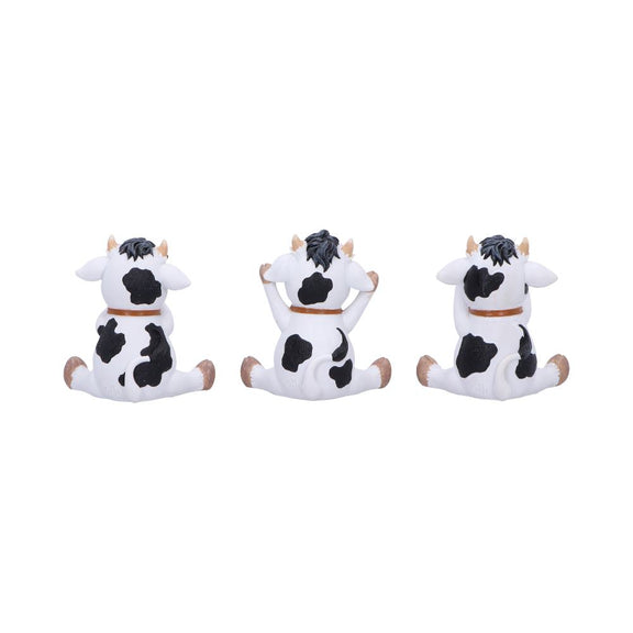 Trio de figurines vaches sages aux cloches dorées en résine, gestes du mantra protecteur