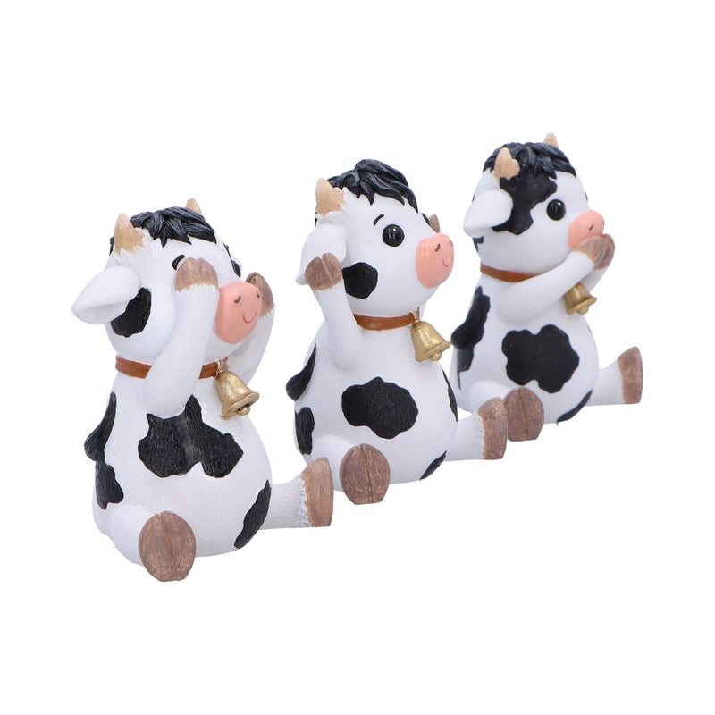 Trio de figurines vaches sages aux cloches dorées en résine, gestes du mantra protecteur