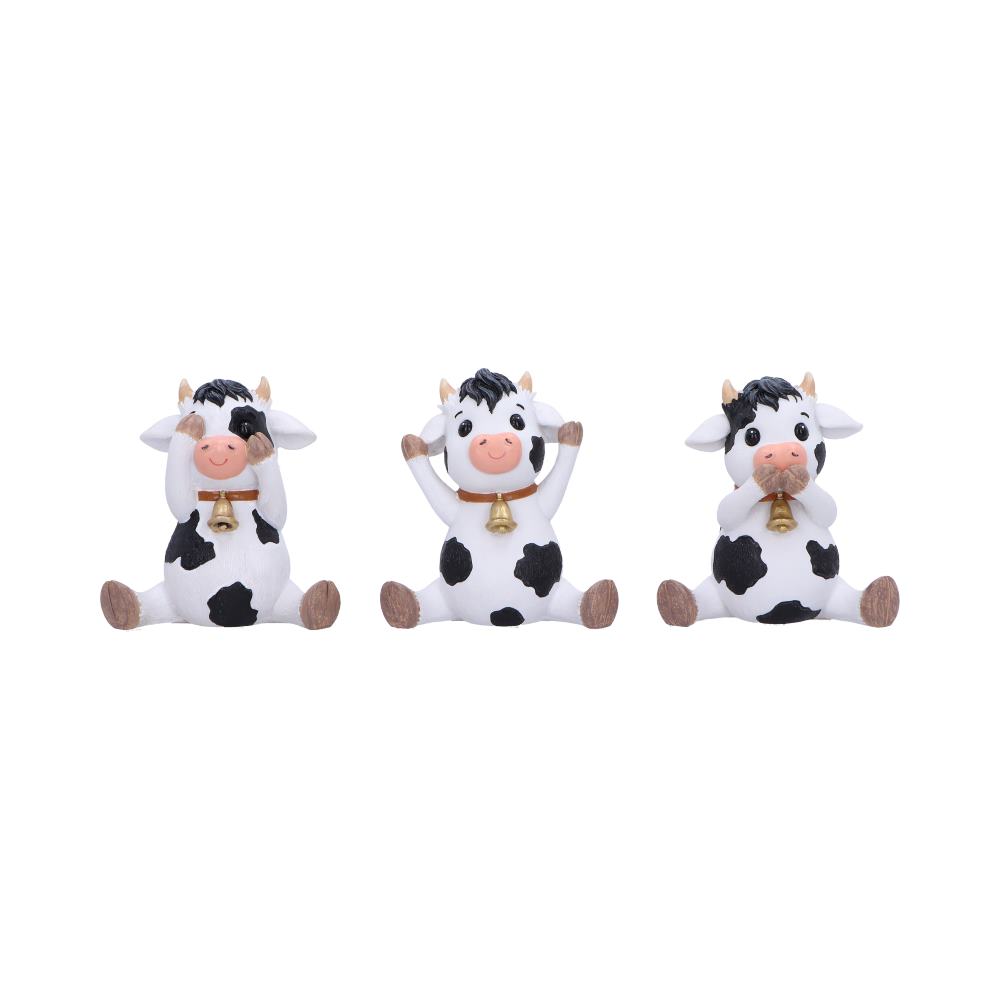 Trio de figurines vaches sages aux cloches dorées en résine, gestes du mantra protecteur