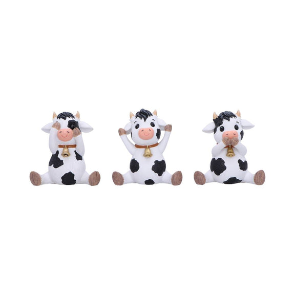 Trio de figurines vaches sages aux cloches dorées en résine, gestes du mantra protecteur