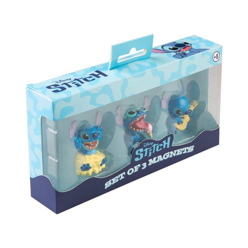 Set de 3 magnets Disney Stitch en PVC relief : ukulélé, glace géante et bain de mousse