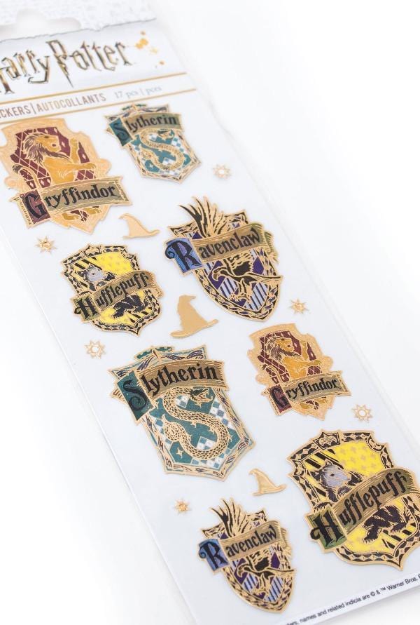 Stickers Harry Potter, 17 blasons dorés des maisons de Poudlard avec Choixpeau et étoiles